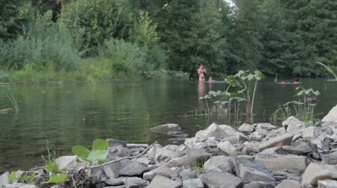 People bathe in the river. Stock Footage 65771652