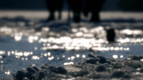 People bathe in the winter icy cold water of the lake. Hardening  Stock Footage 107435997