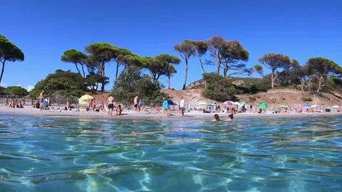 People bathing and suntanning at palombaggia beach Stock Footage 280884184