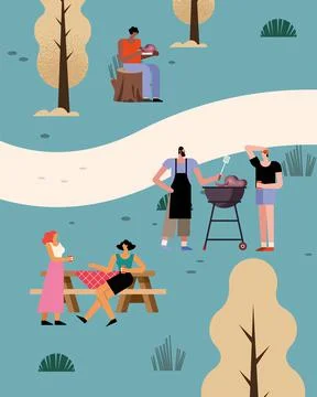 People in bbq party Stock Illustration