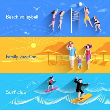 People On Beach Banner Stock Illustration
