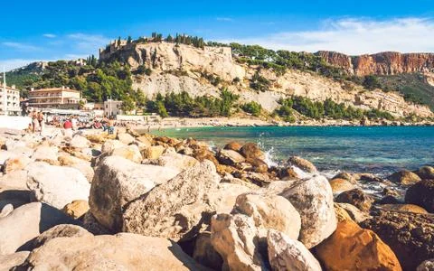 People on beach in Cassis Stock Photos