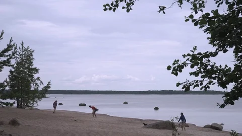 People on the beach do their own thing Stock Footage 73775473
