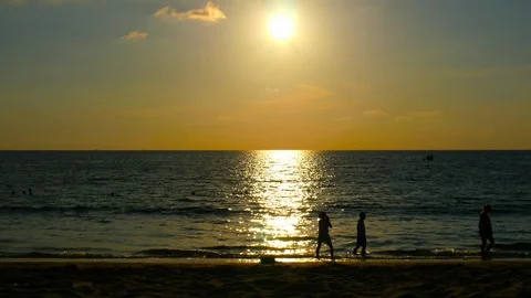 People on the beach at dusk Stock Footage 101516586