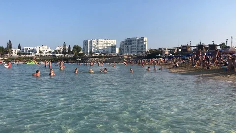 People at the Beach. Fig Tree Bay Cyprus Stock-Footage 121566958