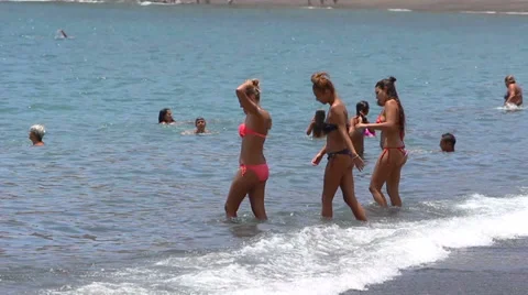 People on the beach Stock Footage 34401127