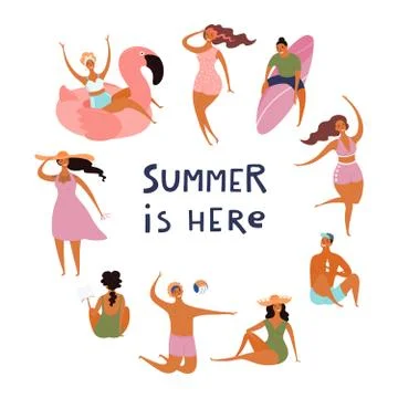 People on the beach frame Stock Illustration