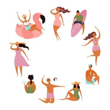 People on the beach frame Stock Illustration