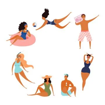 People on the beach frame Stock Illustration