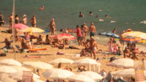 People on the beach in hot summer Video stock 155357541