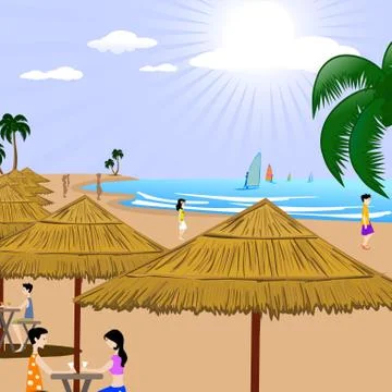 People at beach Stock Illustration