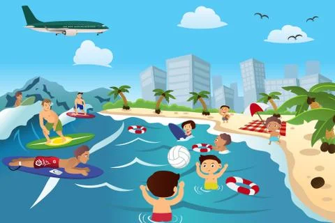 People on the Beach Stock Illustration