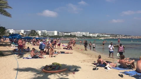 People At The Beach. Pantachou Beach, Cyprus Stock Footage
