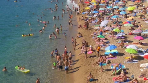 People at the beach in Tossa de Mar, Spain Video stock 67402274