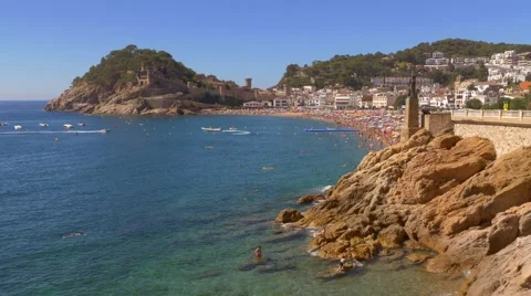 People at the beach in Tossa de Mar, Spain Stock-Footage 67405372