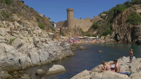 People at the beach in Tossa de Mar, Spain 스톡 동영상 67723920