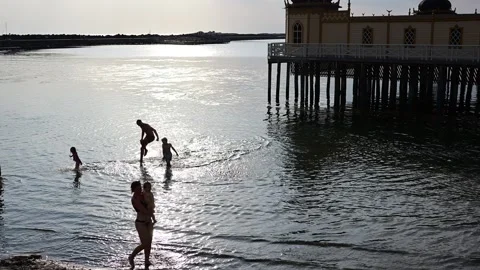 People on the beach in Varberg. Stock Footage 283939800