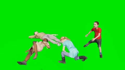 People bending over to help a person . set on a 3d animated green screen Stock Footage 329596897