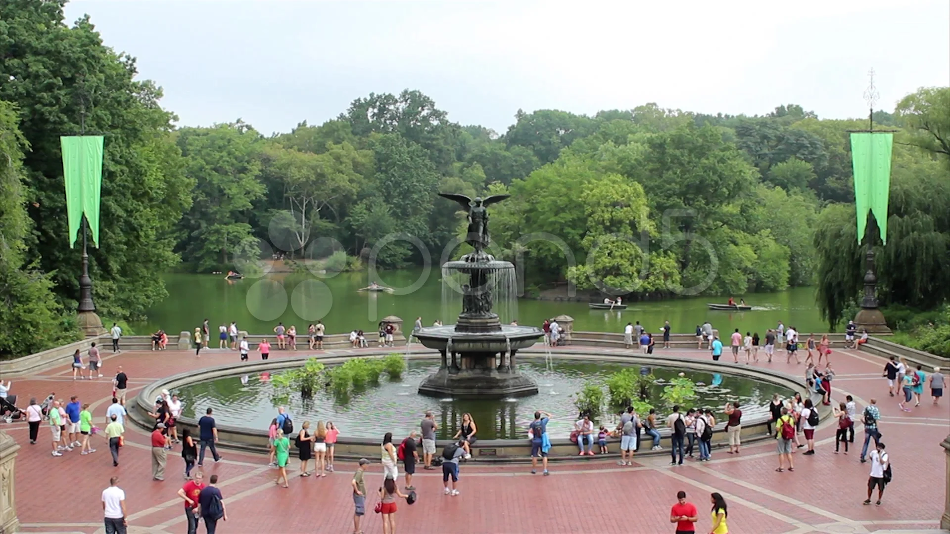 Bethesda Fountain with people view from the terrace in Central