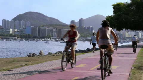 People in the biclycle path Stock Footage 59914041