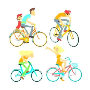People On Bikes Set Stock Illustration