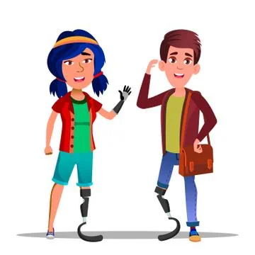People With Bionic Legs Cartoon Characters イラスト素材