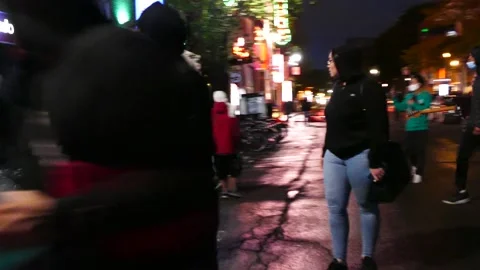 People bluntly stealing iphones from telecom store in Montreal, Canada Stock Footage 137553133