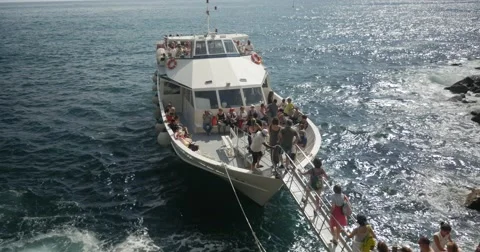 People Board Boat in Cinque Terre Italy Stock Footage