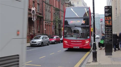 People Board Large Red Double Decker Bus which Pulls Away Stock-Footage 44525030