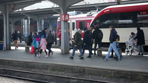 People board on a train Stock Footage 172536424