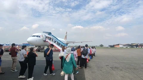 People Boarding Into Airplane Stock Footage 279226509