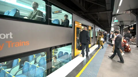 People boarding double-decker train in Sydney, Australia Video stock 67246643