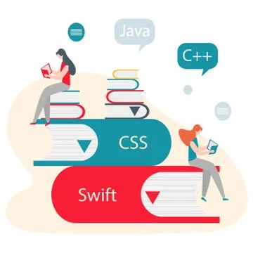 People, books. Learning programming languages Stock Illustration