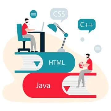 People, books. Learning programming languages Stock Illustration