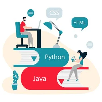 People, books. Learning programming languages Stock Illustration
