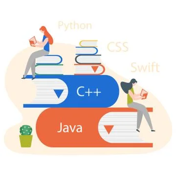 People, books. Learning programming languages Stock Illustration