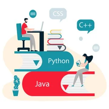 People, books. Learning programming languages Stock Illustration