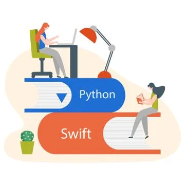 People, books. Learning programming languages Stock Illustration