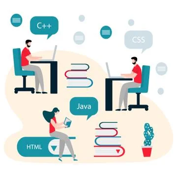 People, books. Learning programming languages Stock Illustration