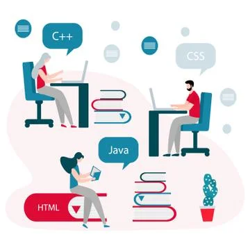 People, books. Learning programming languages Stock Illustration