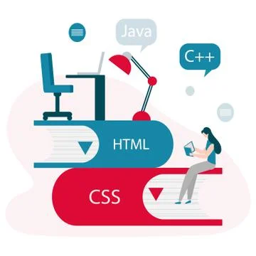People, books. Learning programming languages Stock Illustration