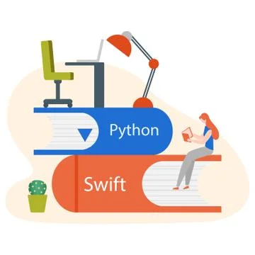 People, books. Learning programming languages Stock Illustration