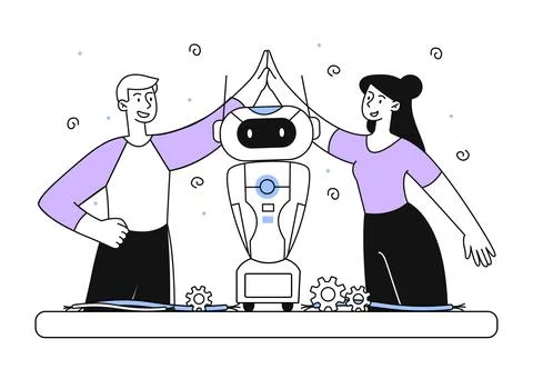 People with bot vector linear イラスト素材