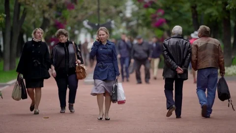 People at the boulevard Stock Footage 73587045