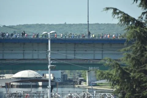 People on the bridge Stock Photos