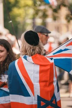 People with British flags are gathering at the March for Freedom, March for.. Stock Photos