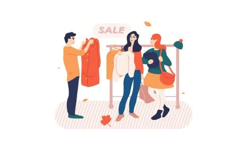 People browsing clothes on a rack in store. Stock Illustration