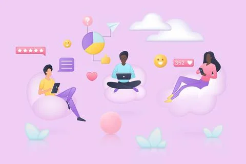 People browsing, using mobile phone and laptop to work or chat communication 스톡 일러스트