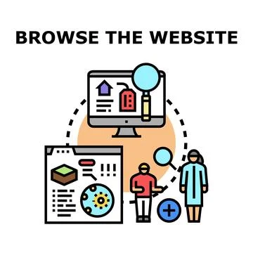 People browsing website content, searching and adding information Stock Illustration