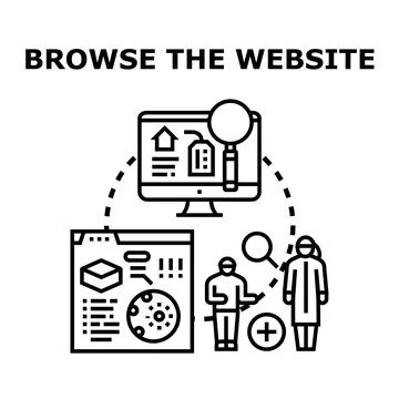People browsing website content, searching and adding information Stock Illustration